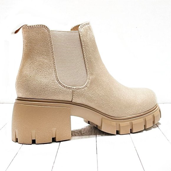 New Wheat Beige Chelsea Elastic Platform Sole Ankle Boots Booties - Picture 4 of 6
